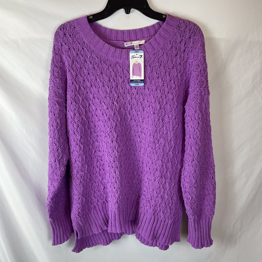 SEVEN Womens Textured Sweater Pink Ultra Plush Chenille L/S Pullover NWT Large L